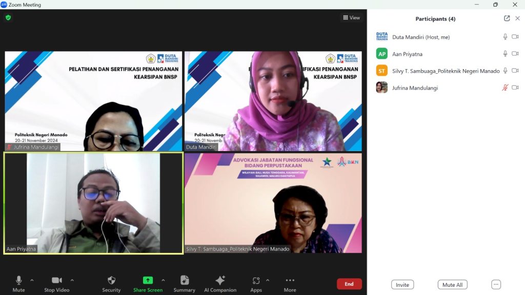 Pelatihan Pengelolaan Arsip Politeknik Negeri Manado Berbasis Online