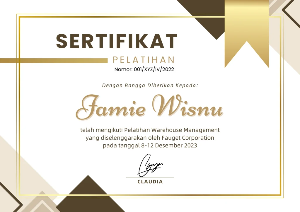Sertifikat Pelatihan Warehouse Management